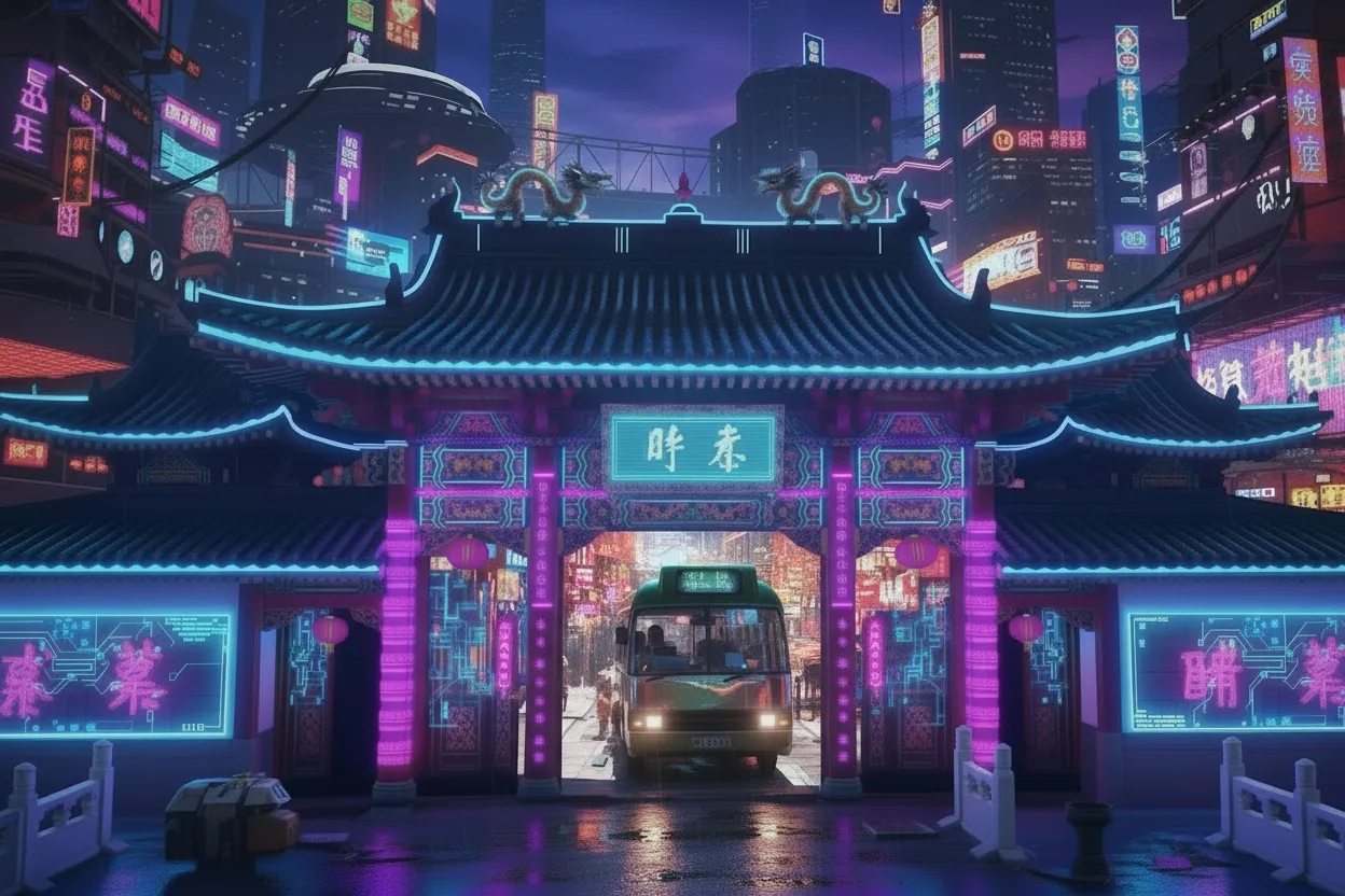 Fantasy Hong Kong student vision combining heritage and neon media