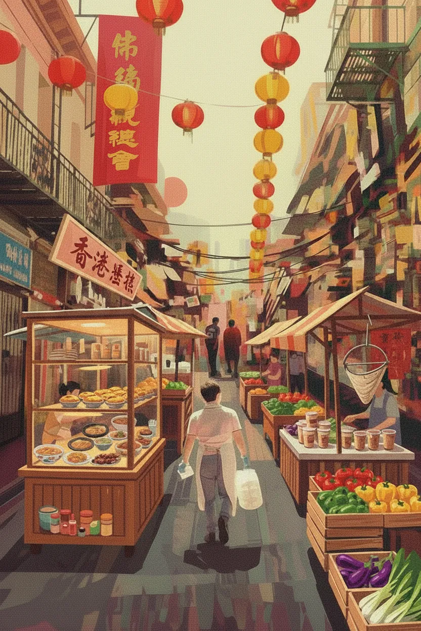 Student visual reference combining Hong Kong culture and food